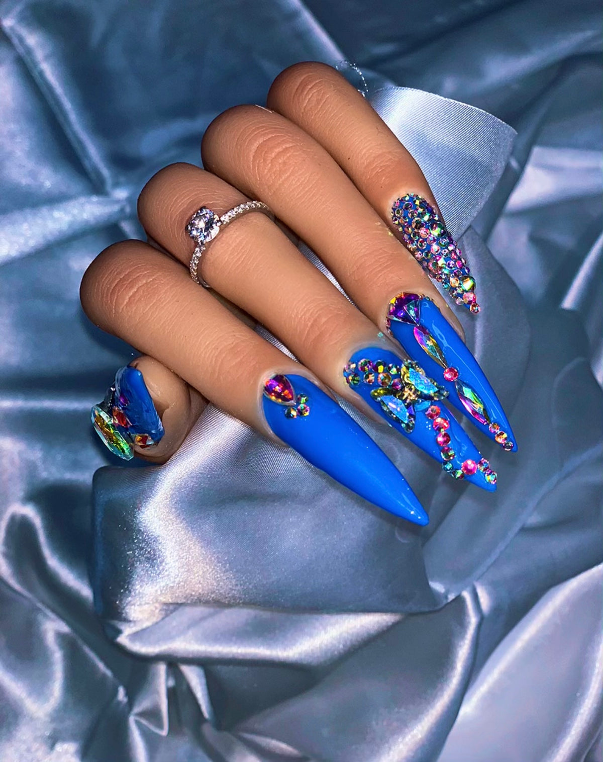 Royal Blue Crystal Luxe Press-On Nails – Rhinestone Glam Stiletto Set